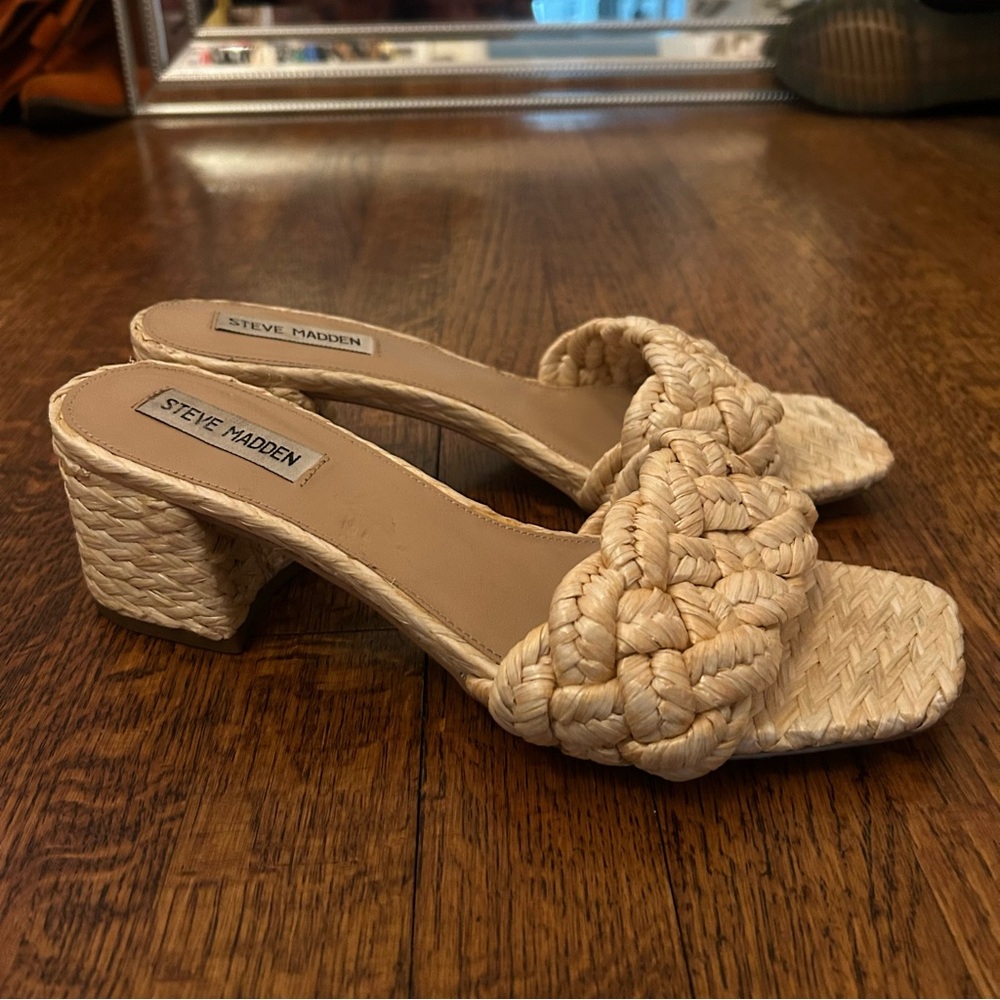 Steve Madden Niah Square Toe Jute Block Heel Sandals - Picture 6 of 8